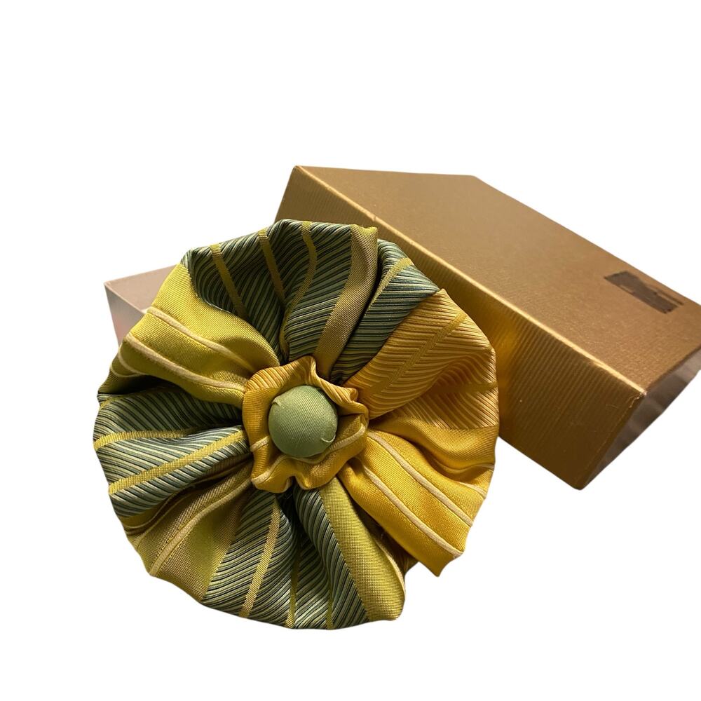NIB Vintage Paisley and Stripes Green and Yellow Brooch Pin from Gump's